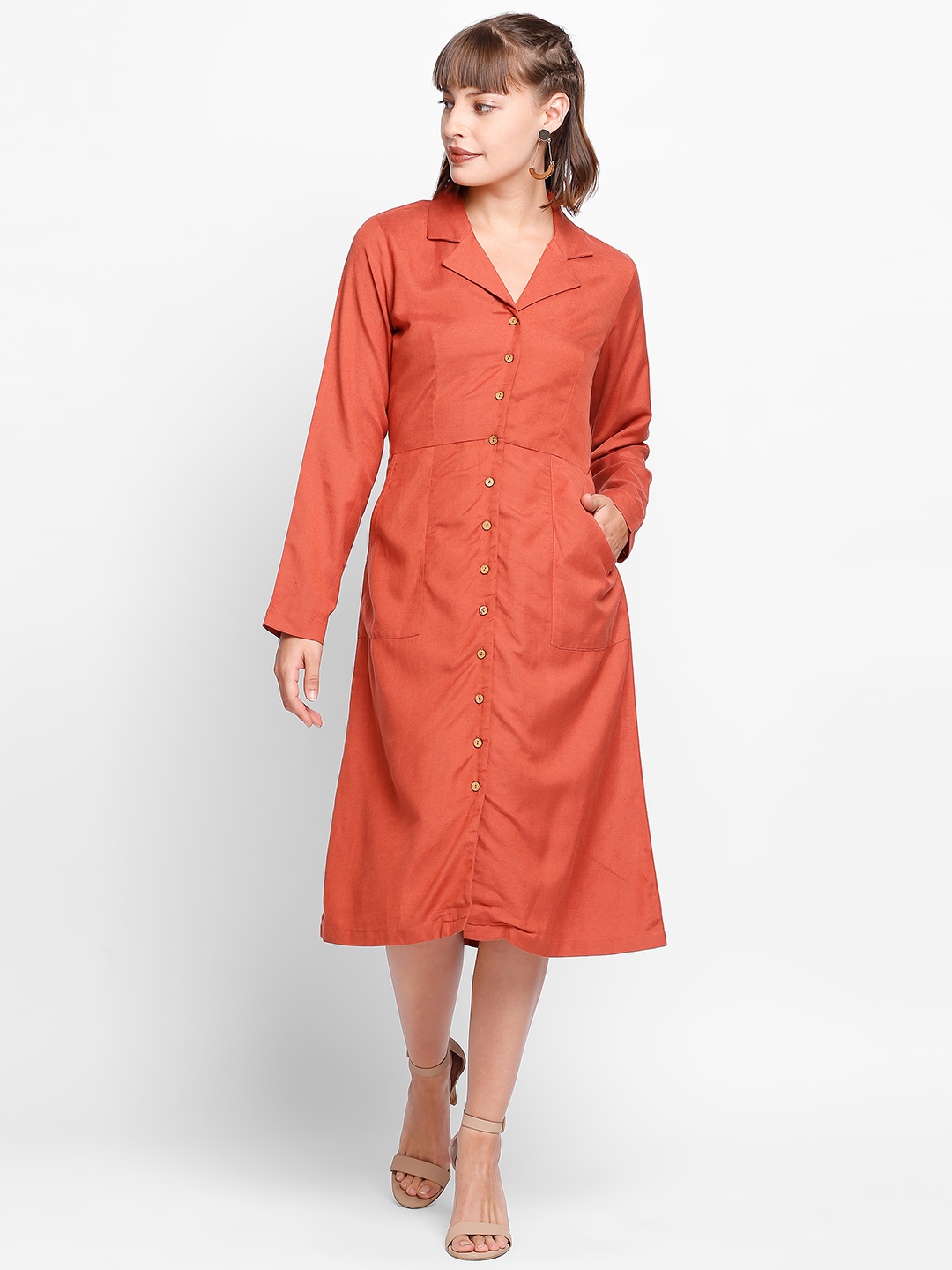 

AND Shirt Midi Dress, Rust