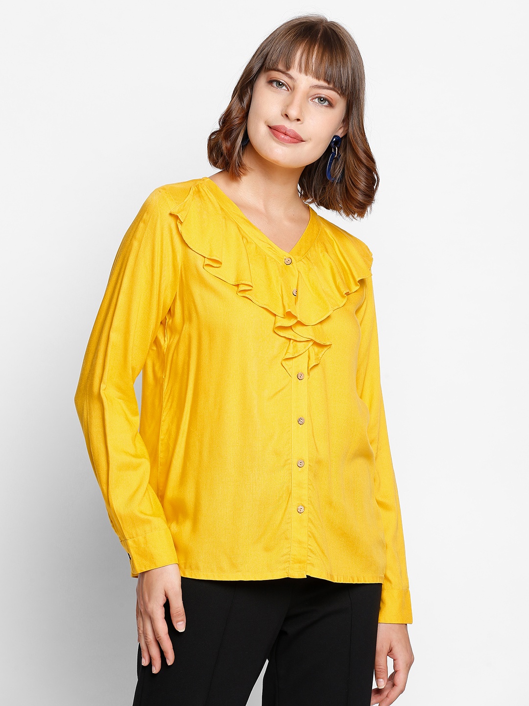 

AND Women Yellow Solid Shirt Style Top