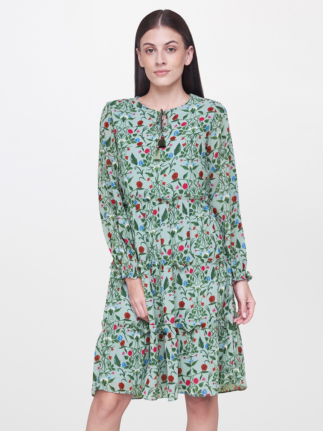 

AND Women Sea Green & Red A-Line Dress