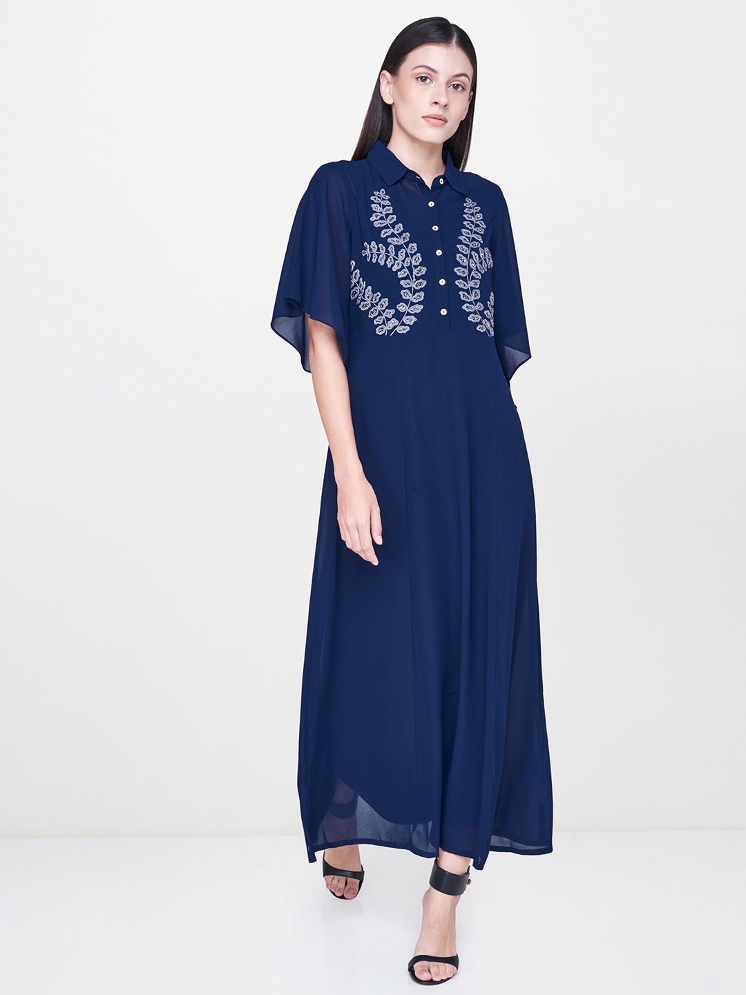 

AND Women Navy Embellished Maxi Dress, Navy blue