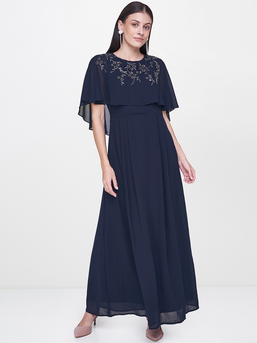 

AND Women Navy Embellished Maxi Dress, Navy blue