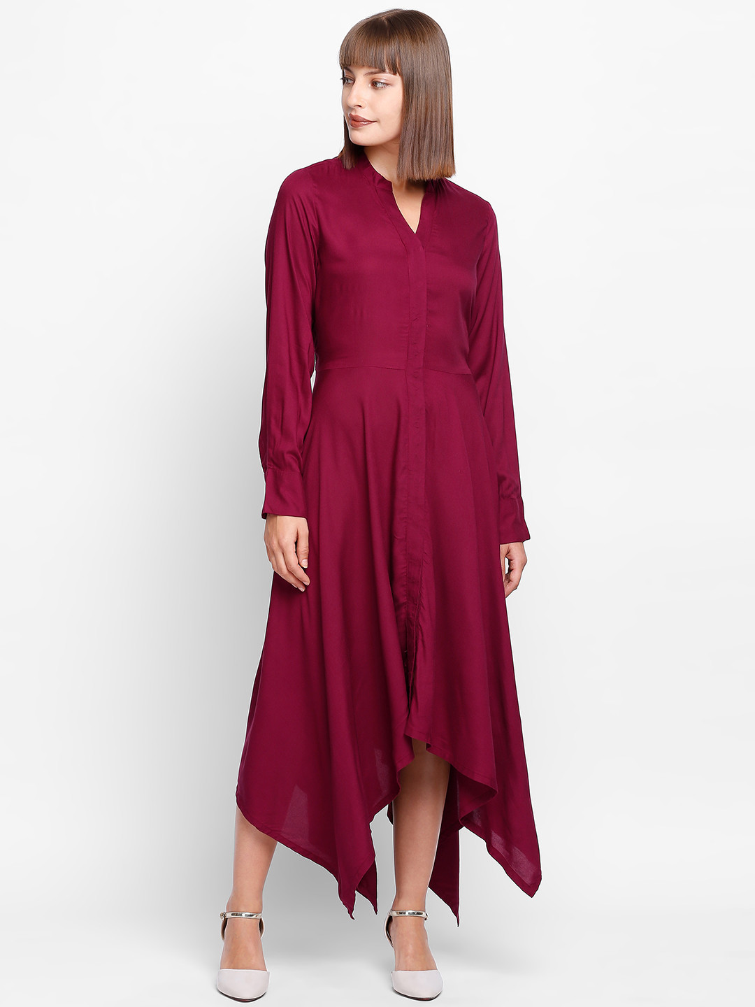 

AND Women Burgundy Solid Fit & Flare Dress