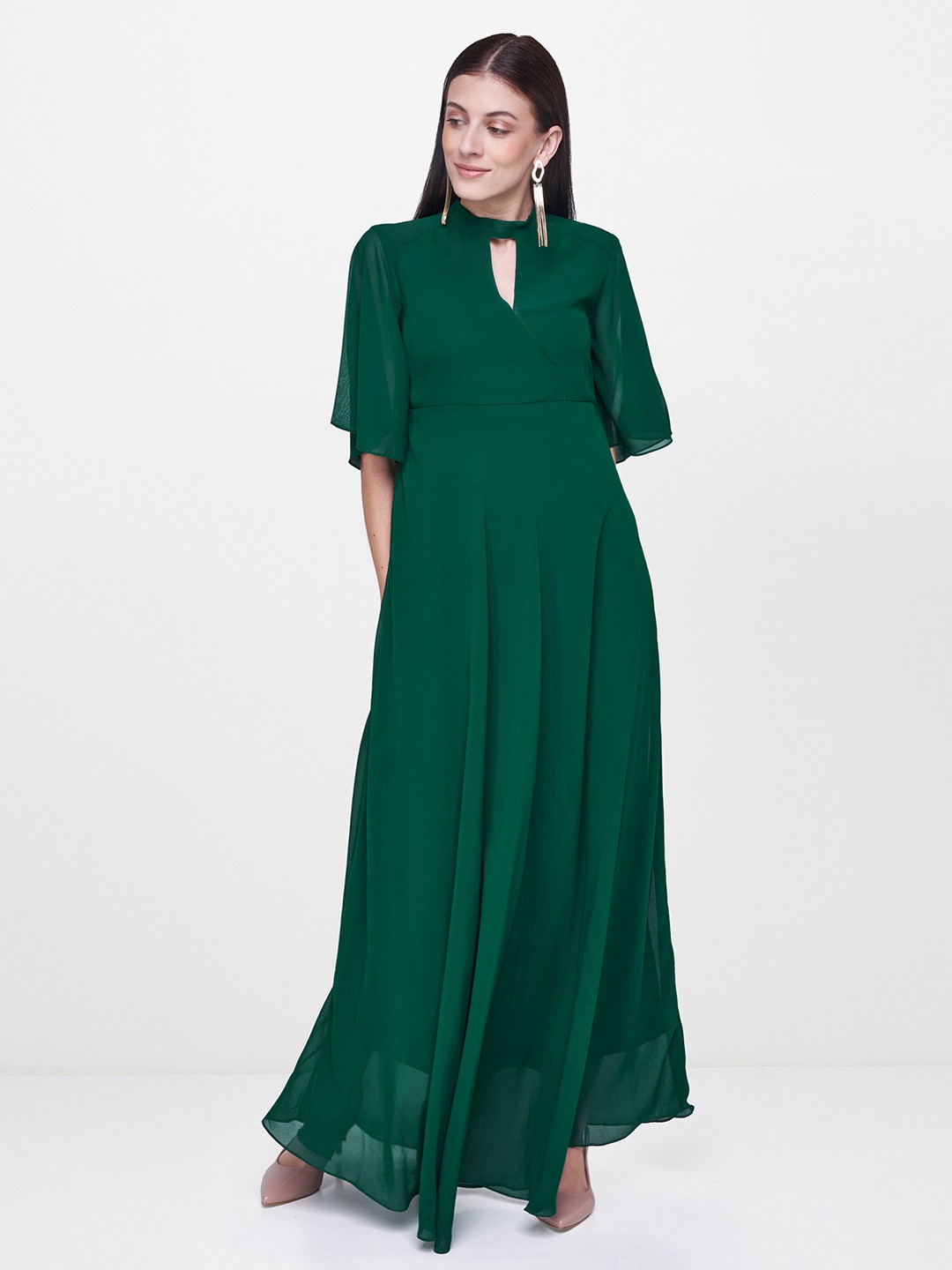 

AND Women Teal Green Solid Maxi Dress
