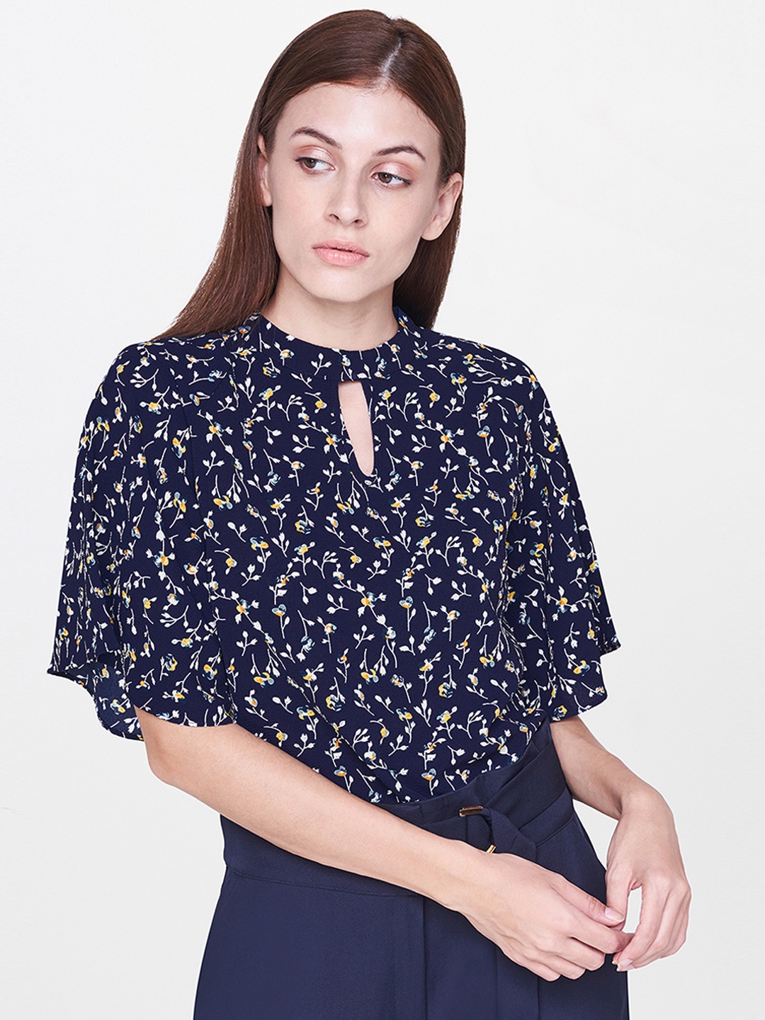 

AND Women Navy Printed Top, Navy blue