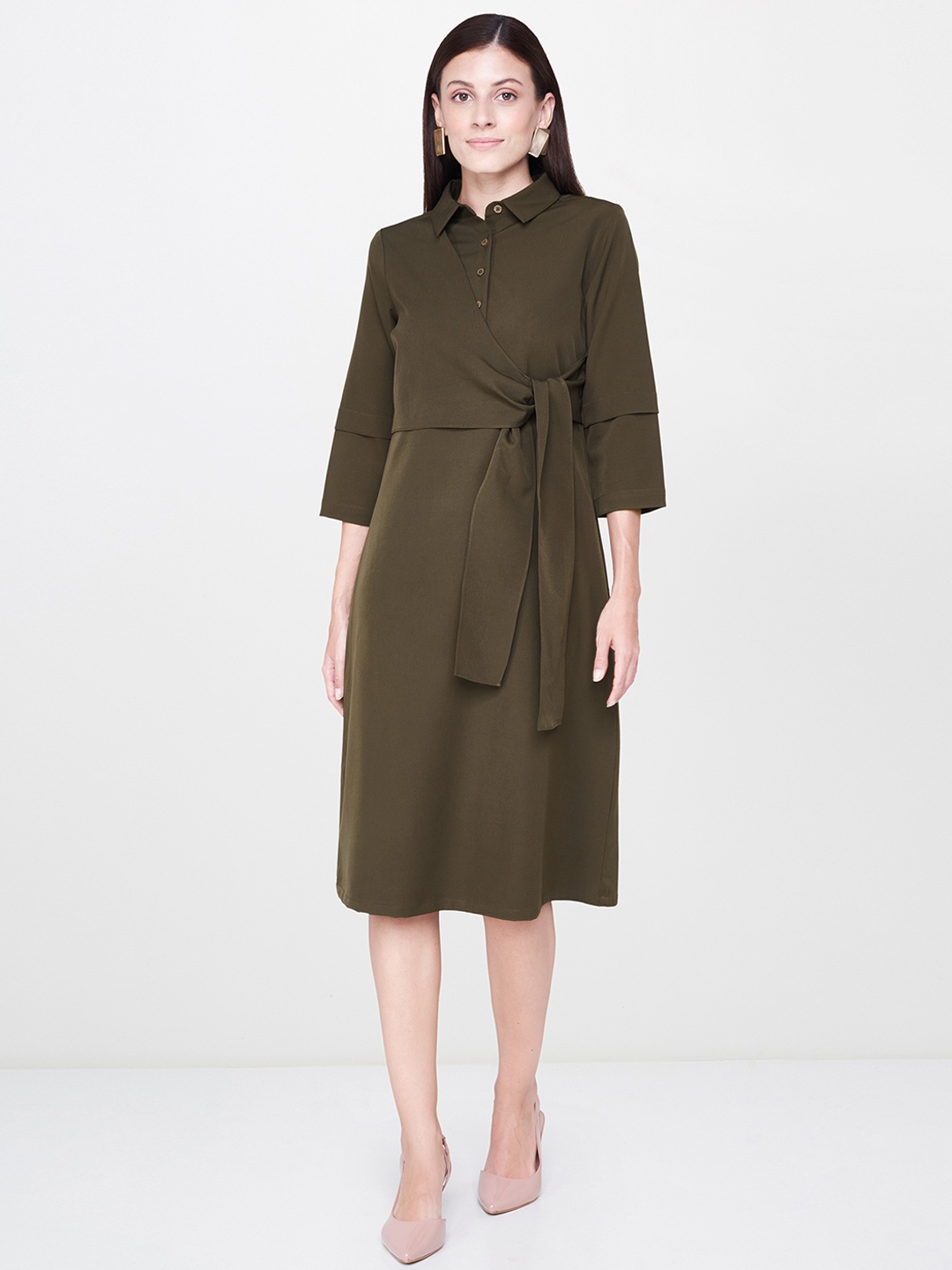 

AND Women Olive Green Shirt Dress