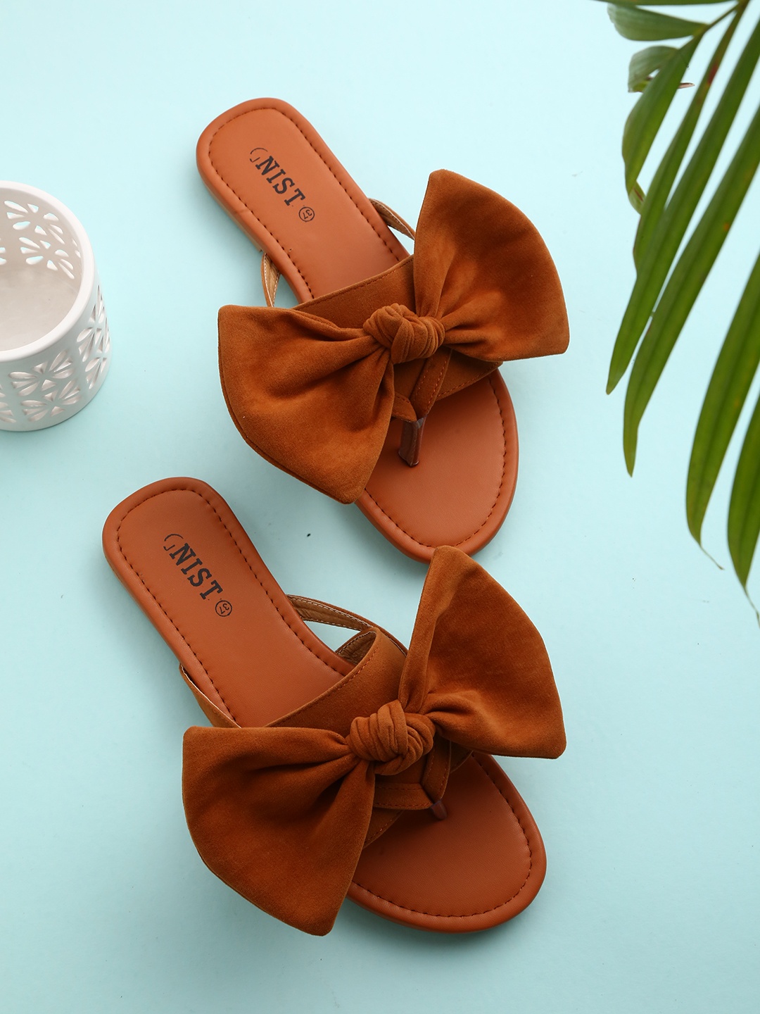 

GNIST Women Brown Solid Suede Open Toe Flats