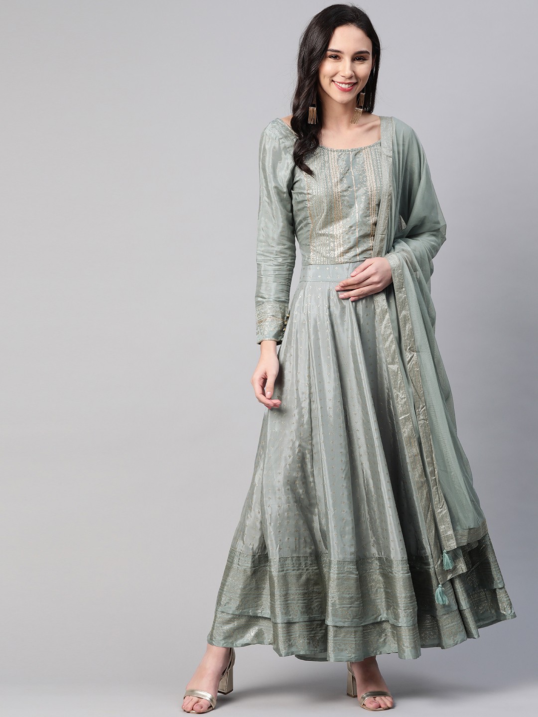 

W Green & Golden Printed Ready to Wear Lehenga & Blouse with Dupatta