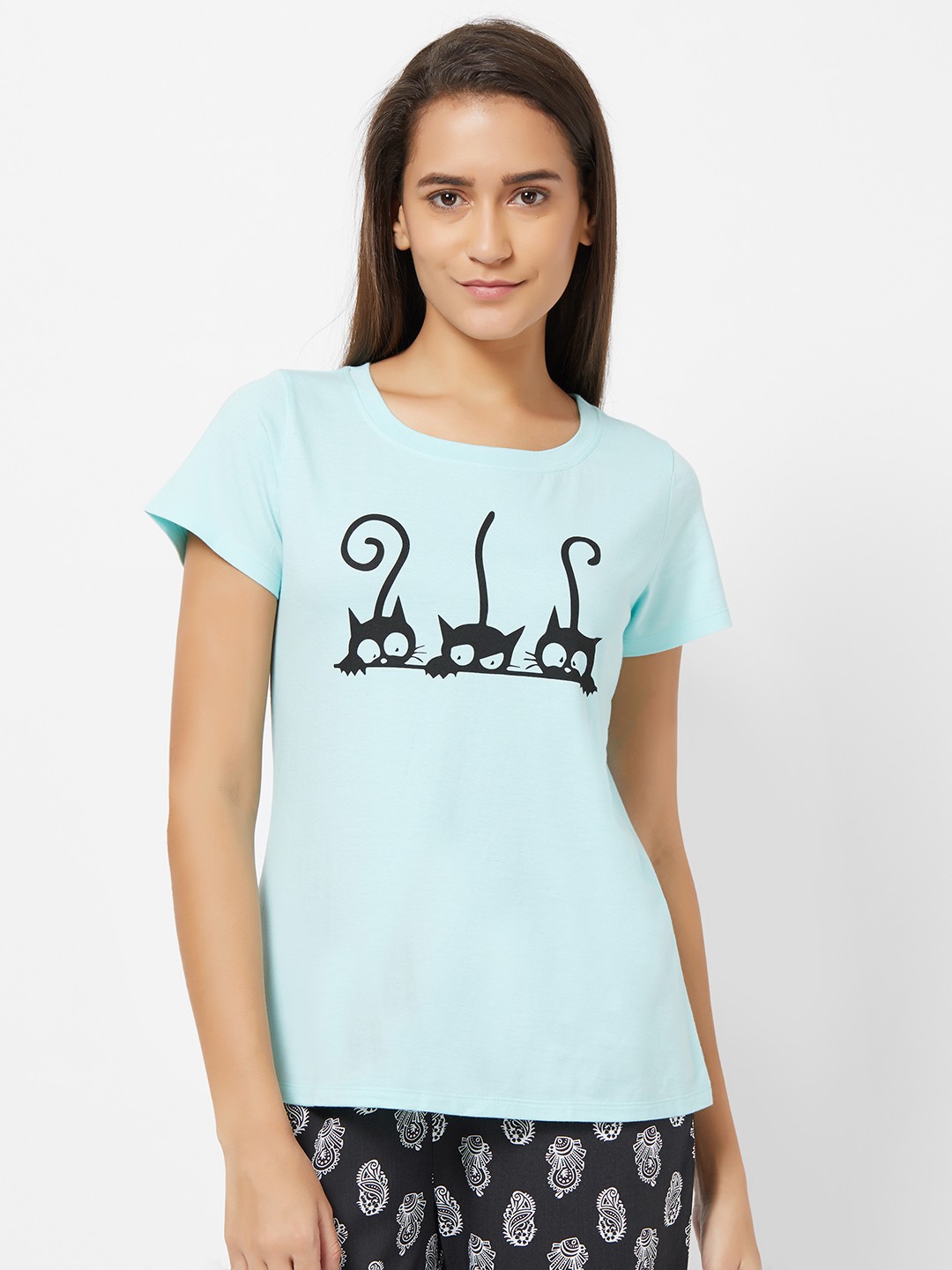 

Soie Women Blue Printed Lounge T-shirts