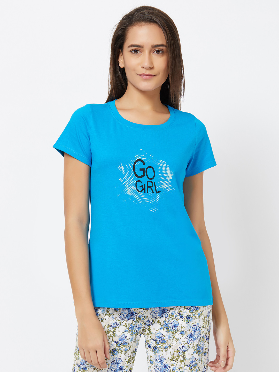 

Soie Women Blue Printed Lounge T-shirts