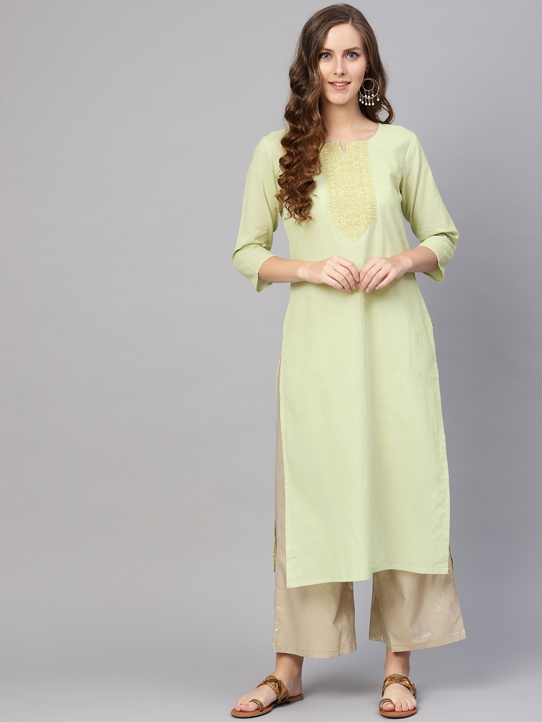 

Varanga Women Green Yoke Design Straight Kurta