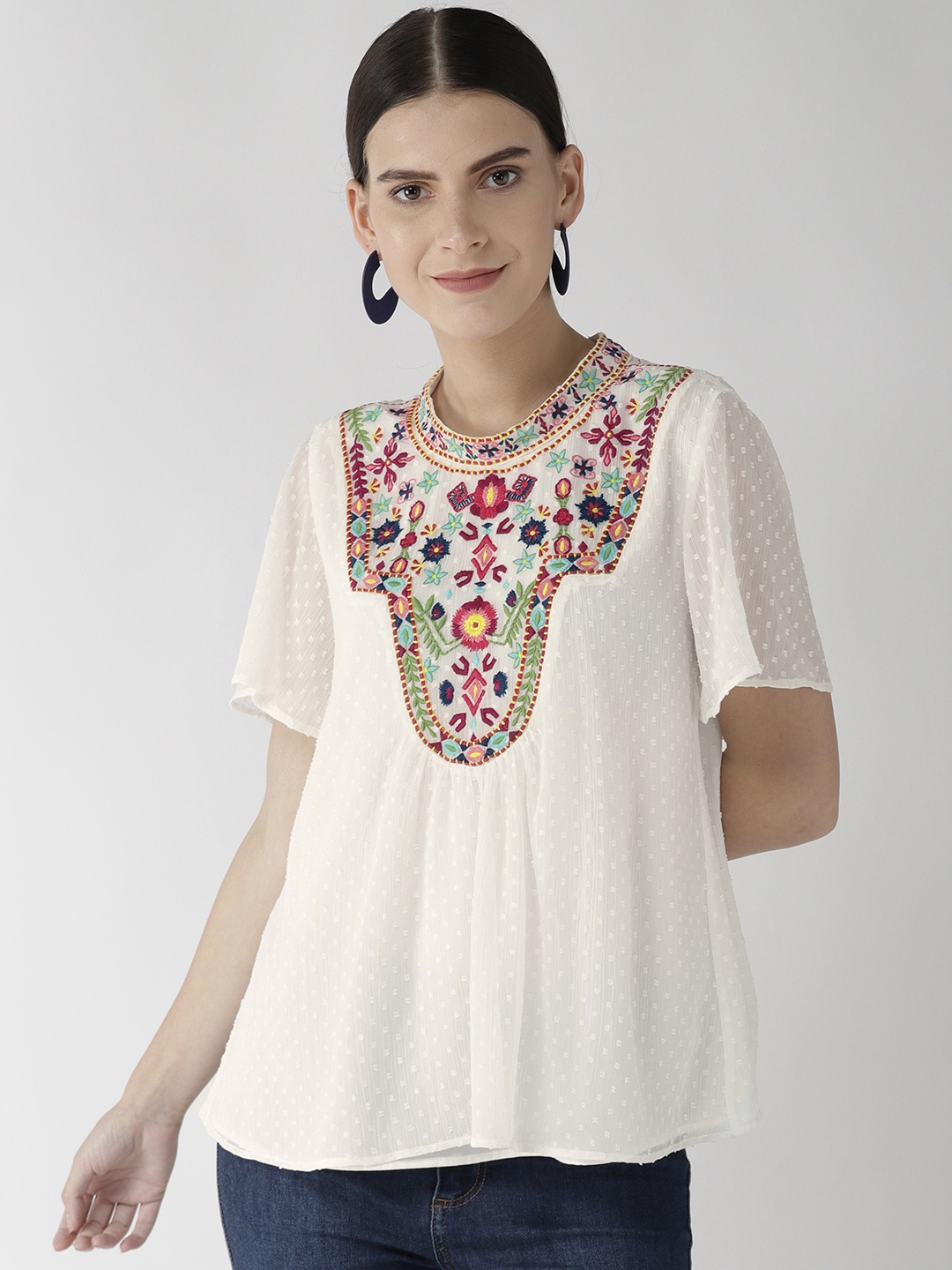 

Antheaa Women White Self Design A-Line Top