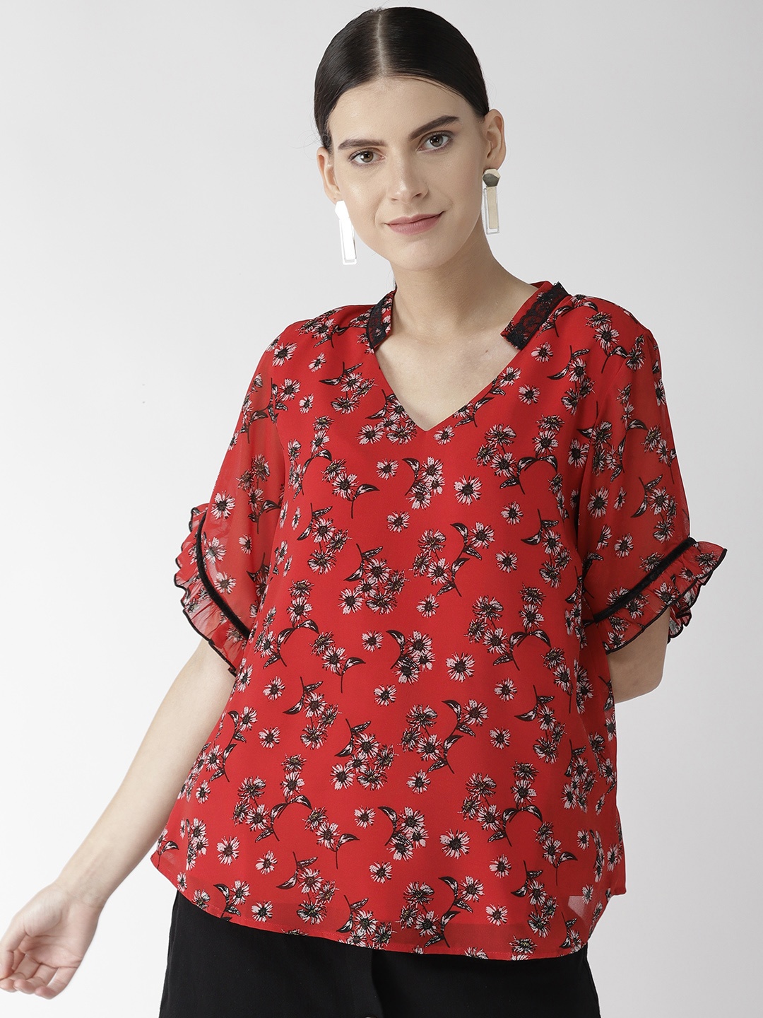 

Antheaa Women Red & Black Floral Print A-Line Top