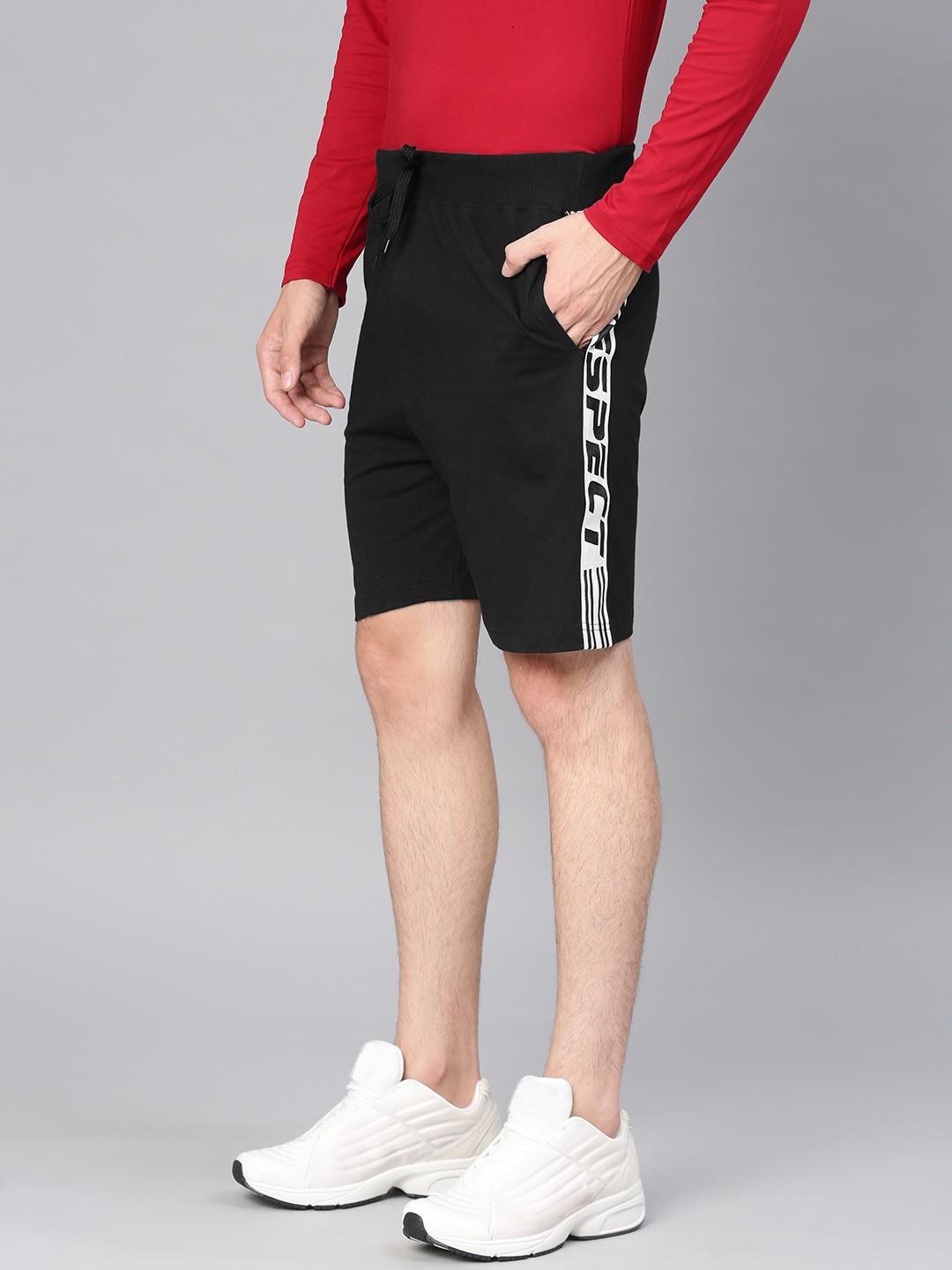 

Maniac Men Black Solid Slim Fit Knitted Sports Shorts