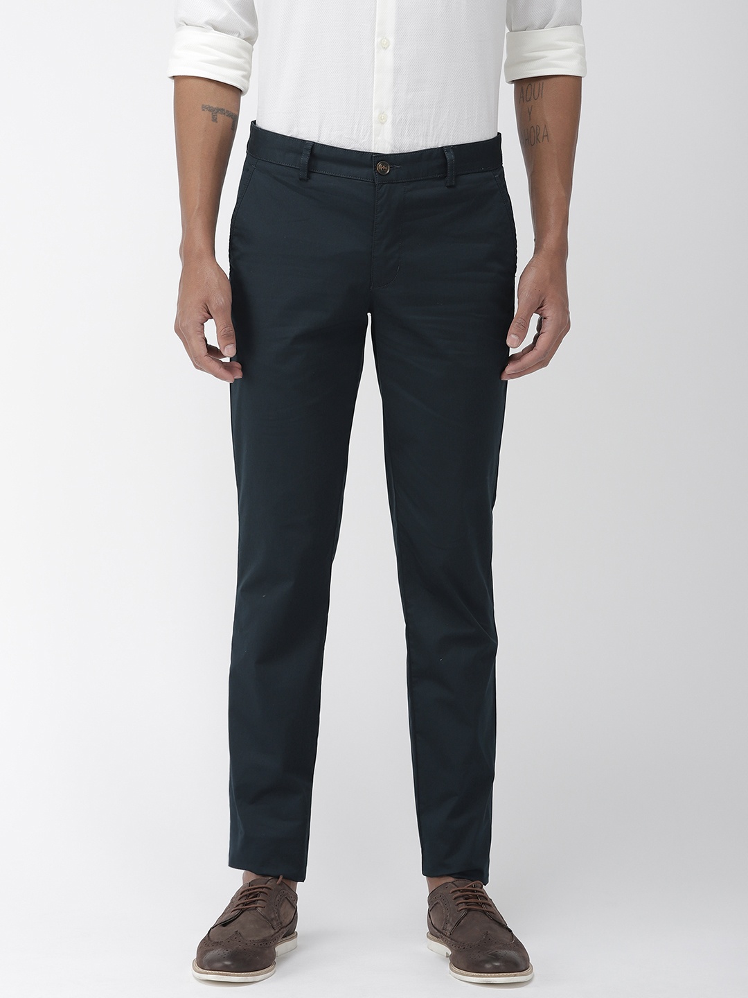 

Park Avenue Men Teal Tapered Fit Solid Formal Trousers