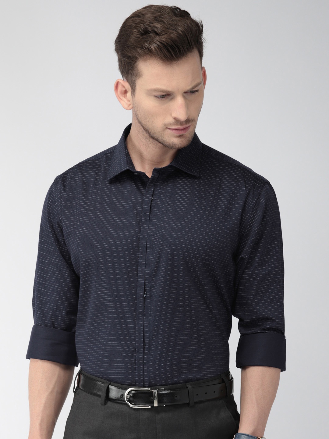 

Park Avenue Men Navy Blue & White Slim Fit Printed Formal Shirt