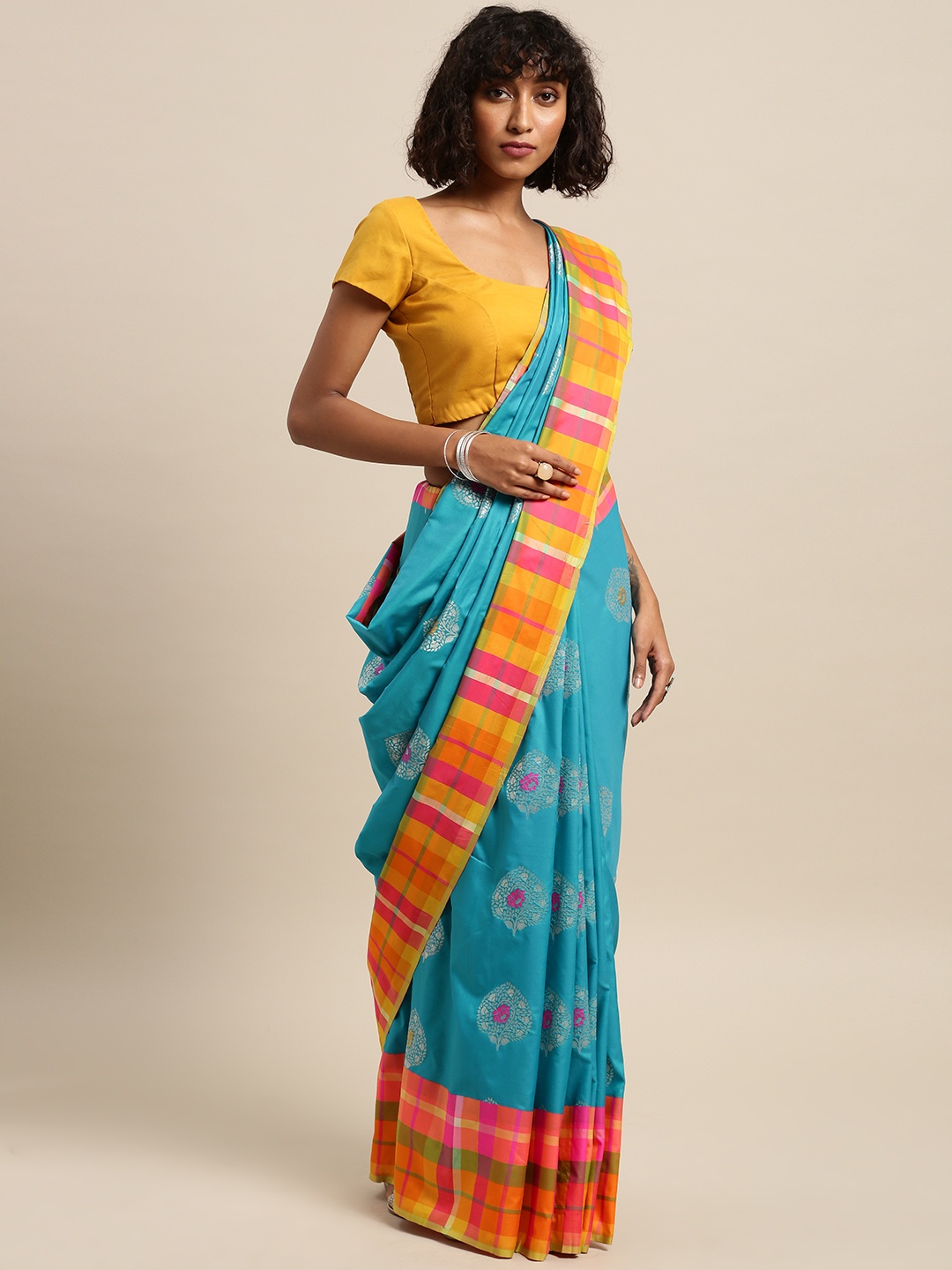 

Varkala Silk Sarees Blue Silk Blend Woven Design Kanjeevaram Saree