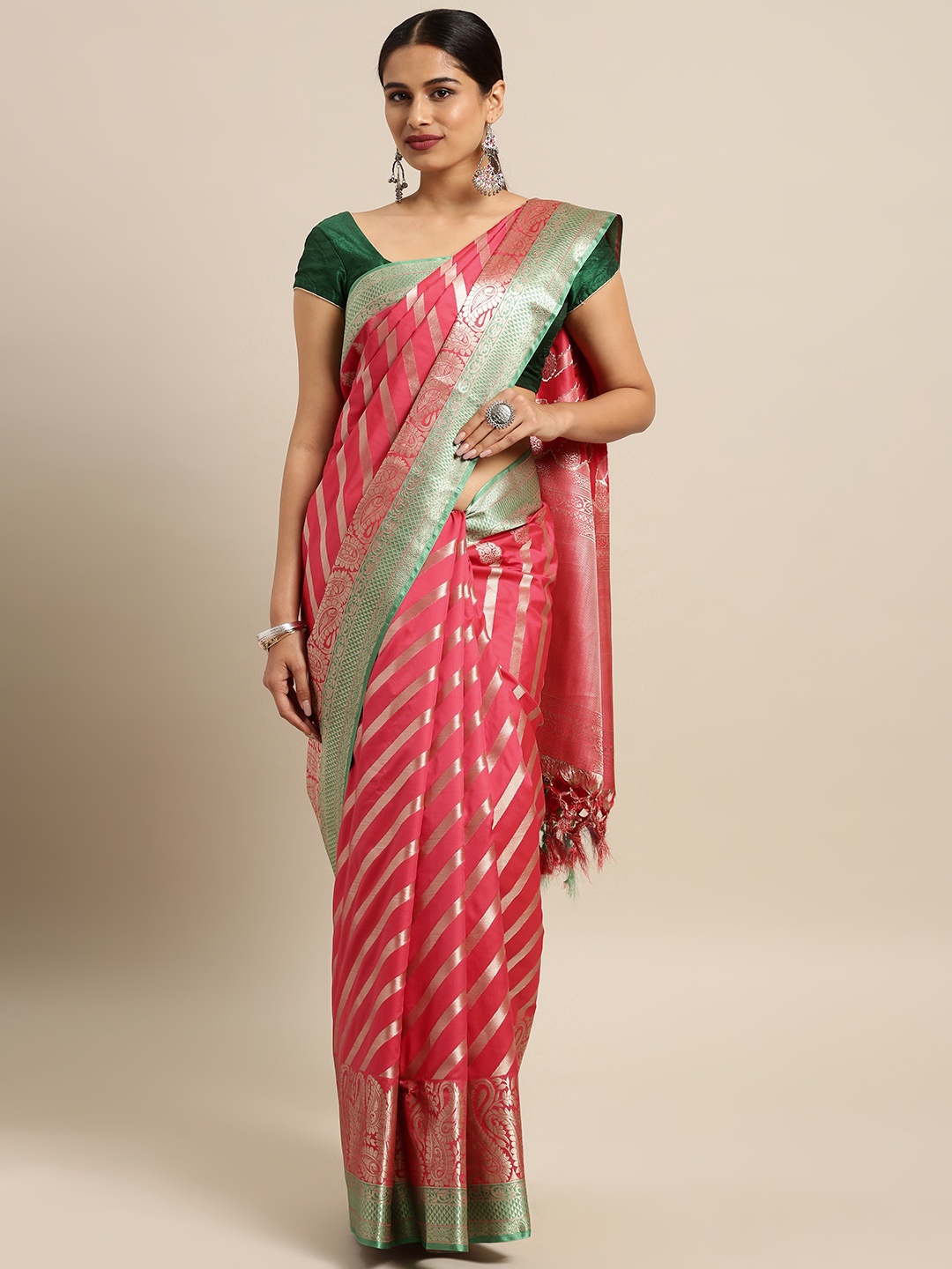 

Varkala Silk Sarees Pink Silk Blend Woven Design Kanjeevaram Saree
