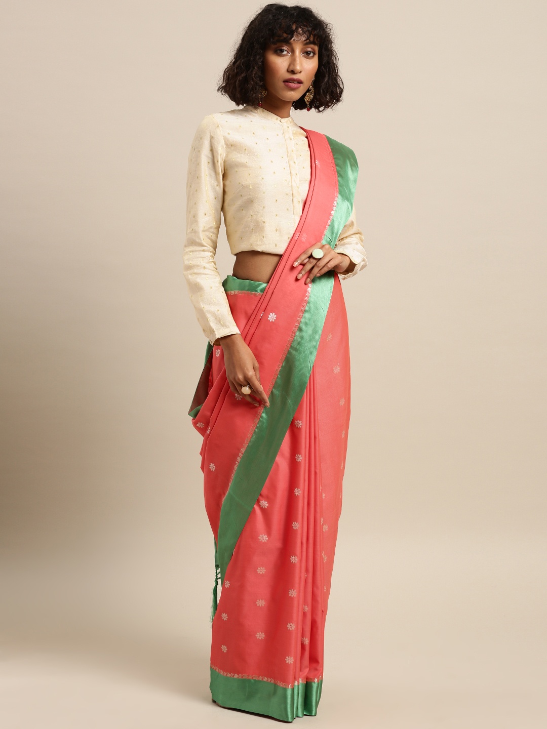 

Varkala Silk Sarees Pink Silk Blend Woven Design Kanjeevaram Saree