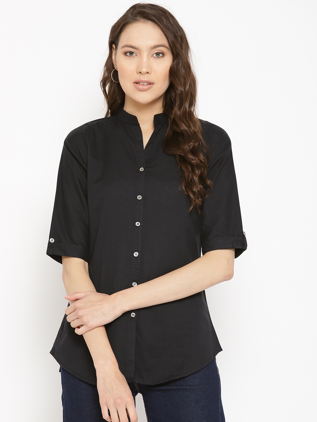 

Vastraa Fusion Women Black Regular Fit Solid Casual Shirt