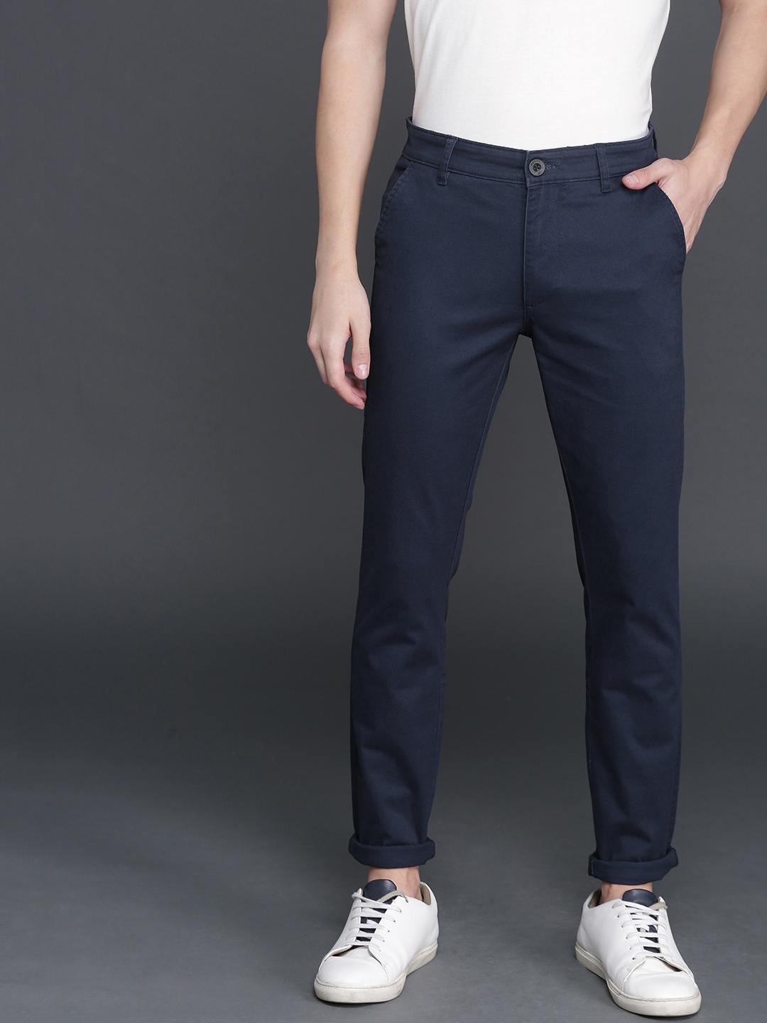 

WROGN Men Navy Blue Slim Fit Chinos