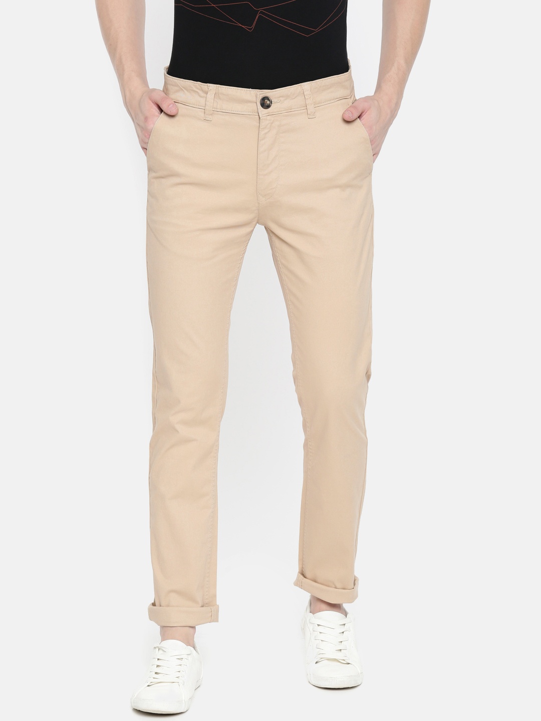 

WROGN Men Beige Slim Fit Solid Chinos