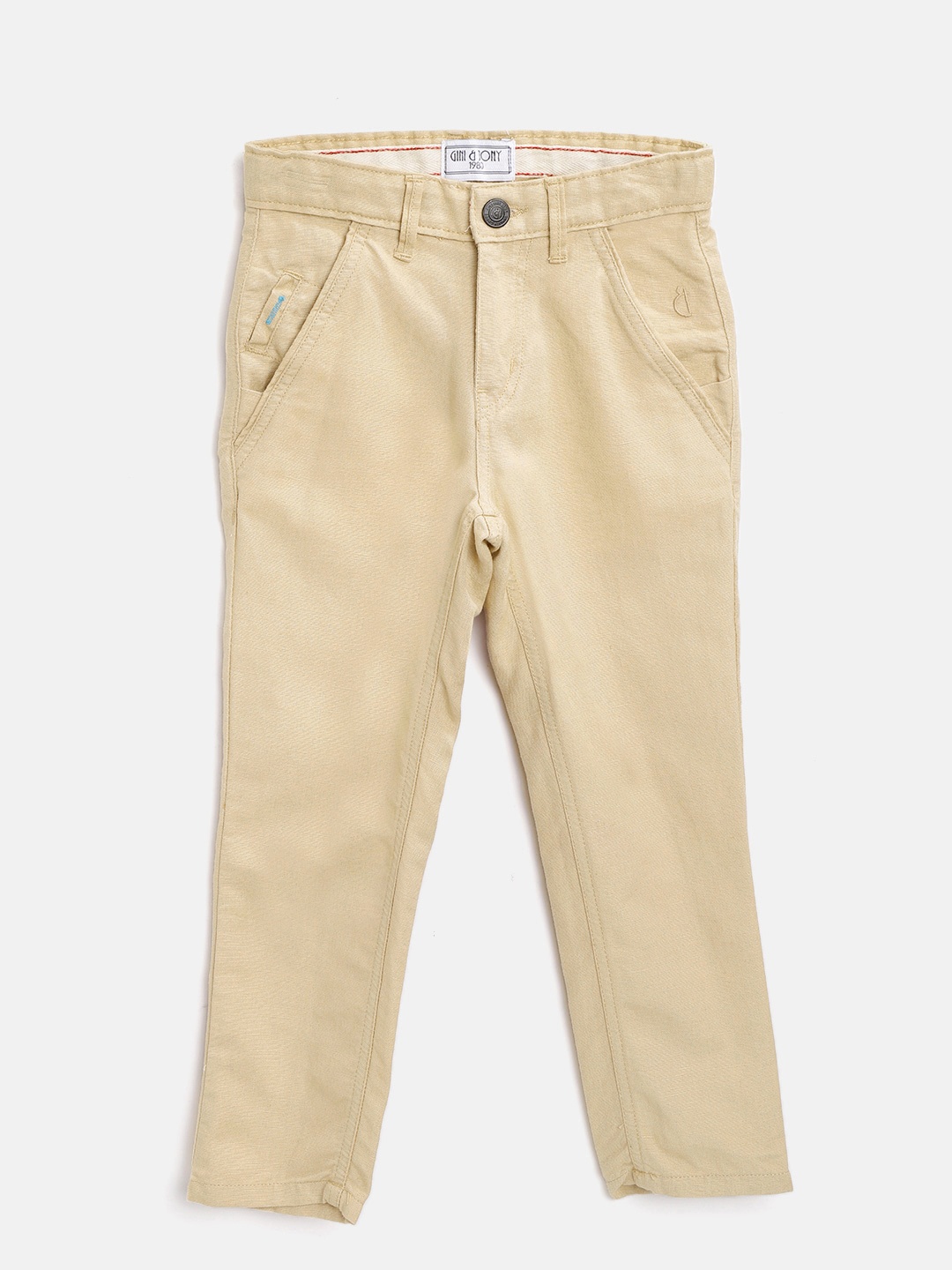 

Gini and Jony Boys Beige Slim Fit Solid Trousers