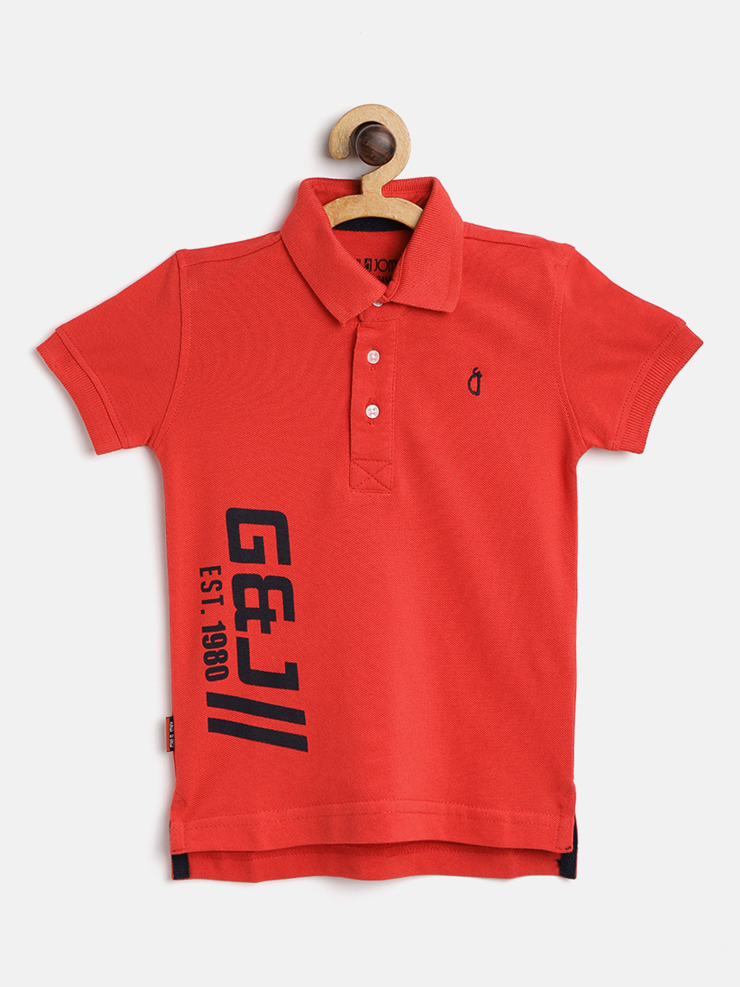 

Gini and Jony Boys Red Printed Detail Polo Collar Pure Cotton T-shirt