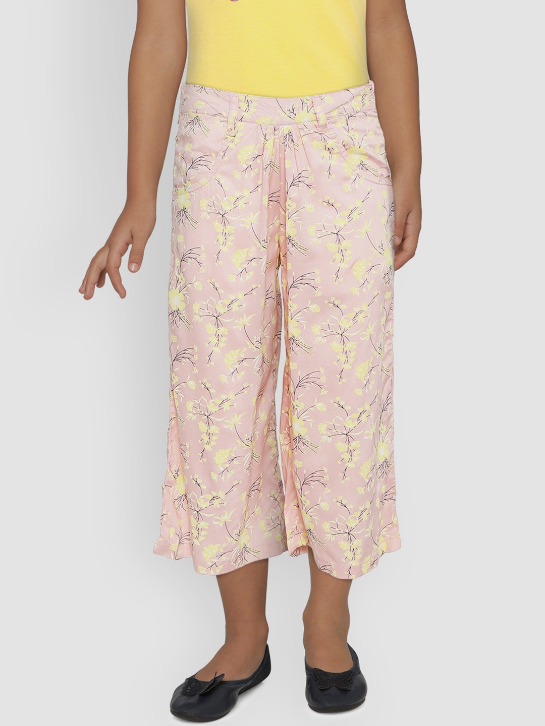 

Palm Tree Girls Pink & Yellow Regular Fit Floral Print Culottes