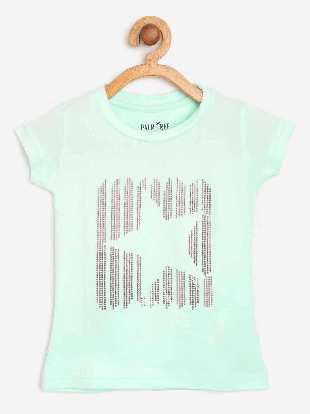

Palm Tree Girls Sea Green & Pink Star & Dot Print Round Neck T-shirt