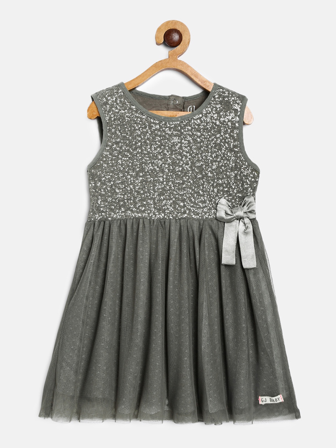 

Gini and Jony Girls Grey Self-Design Embellished Fit and Flare Dress