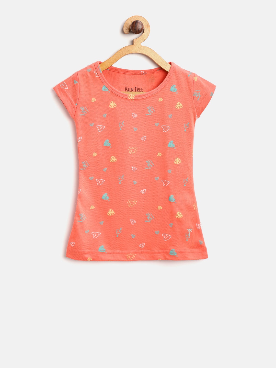 

Palm Tree Girls Coral Orange Printed Round Neck Pure Cotton T-shirt