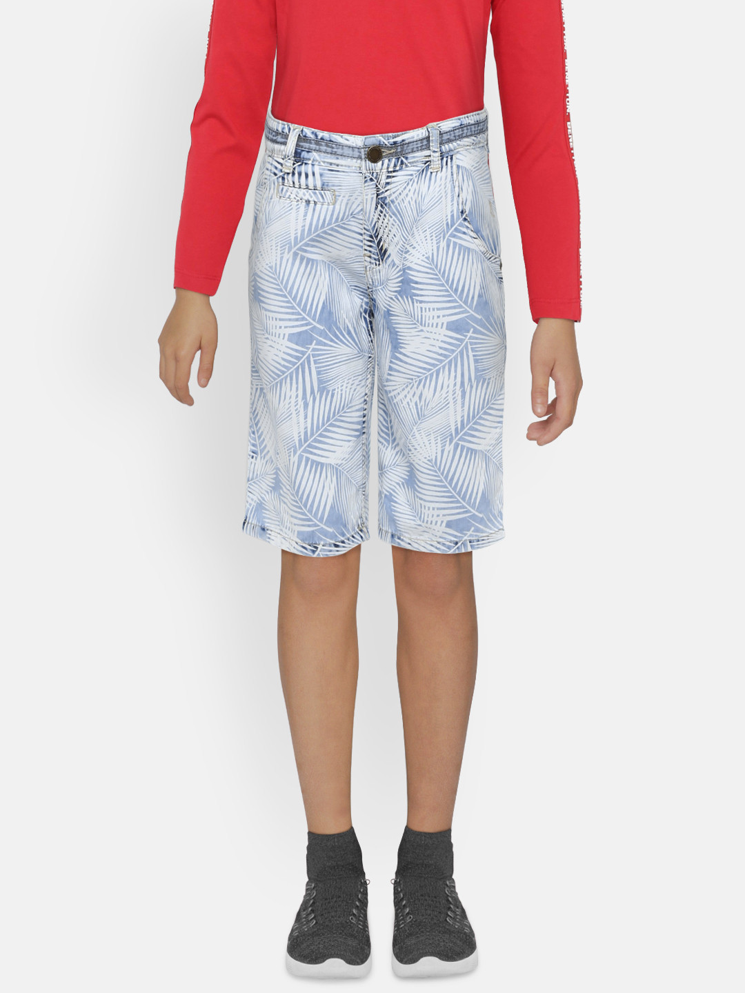 

Gini and Jony Boys Blue & White Printed Regular Fit Denim Shorts