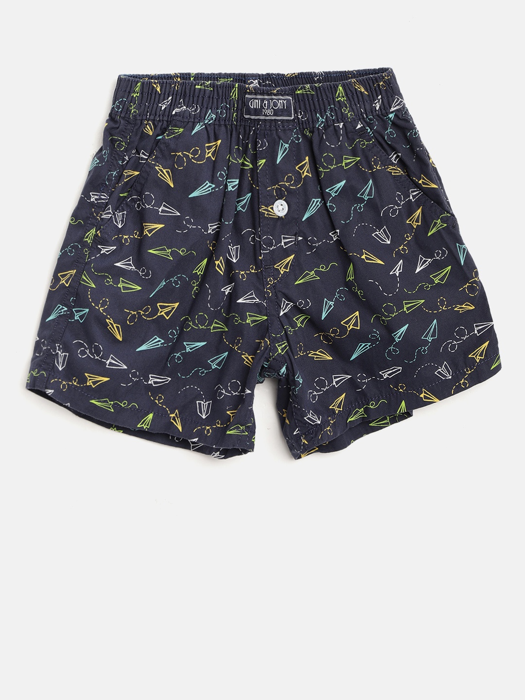 

Gini and Jony Boys Navy & Yellow Printed Regular Fit Shorts, Navy blue