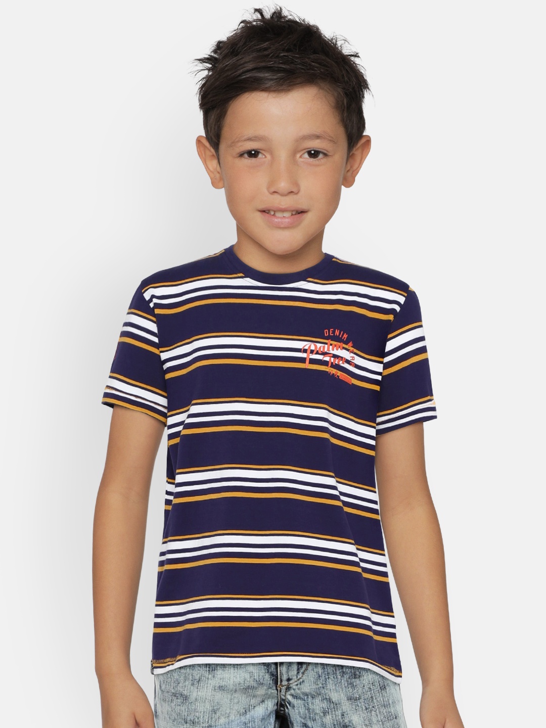 

Palm Tree Boys Blue & White Striped Round Neck T-shirt