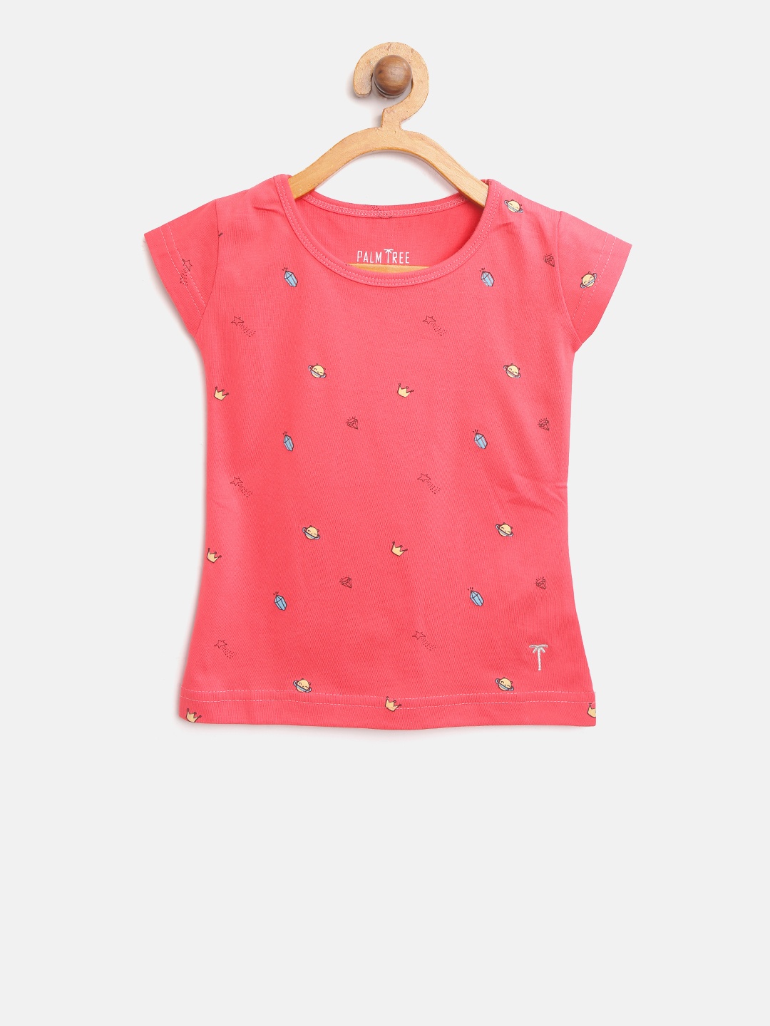 

Palm Tree Girls Pink Printed Round Neck Cotton T-shirt