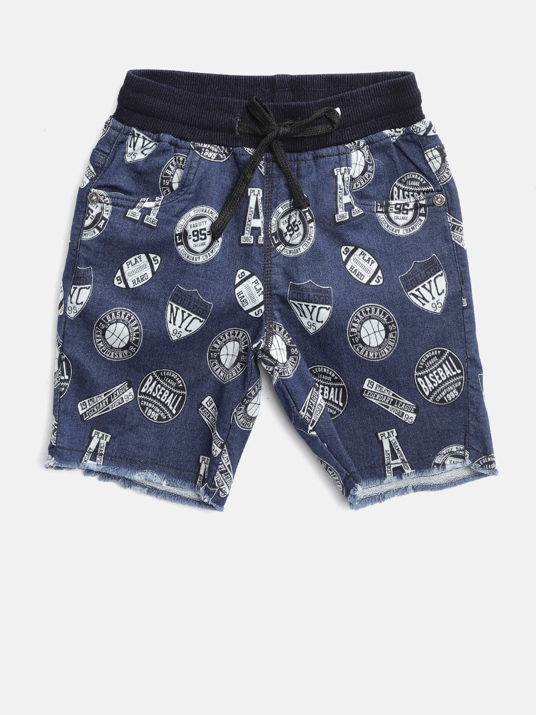 

Palm Tree Boys Navy Blue & White Printed Campus Fit Shorts