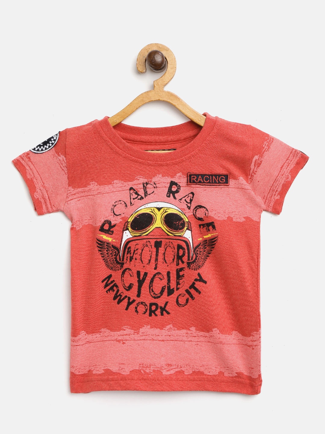 

Gini and Jony Boys Red Printed Round Neck Pure Cotton T-shirt