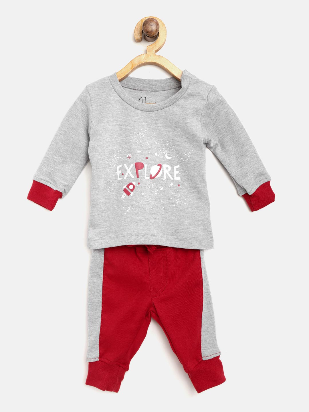 

Gini and Jony Girls Grey Melange & Red Printed T-shirt with Joggers