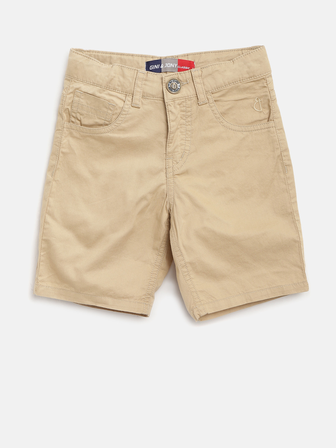 

Gini and Jony Boys Beige Solid Regular Shorts