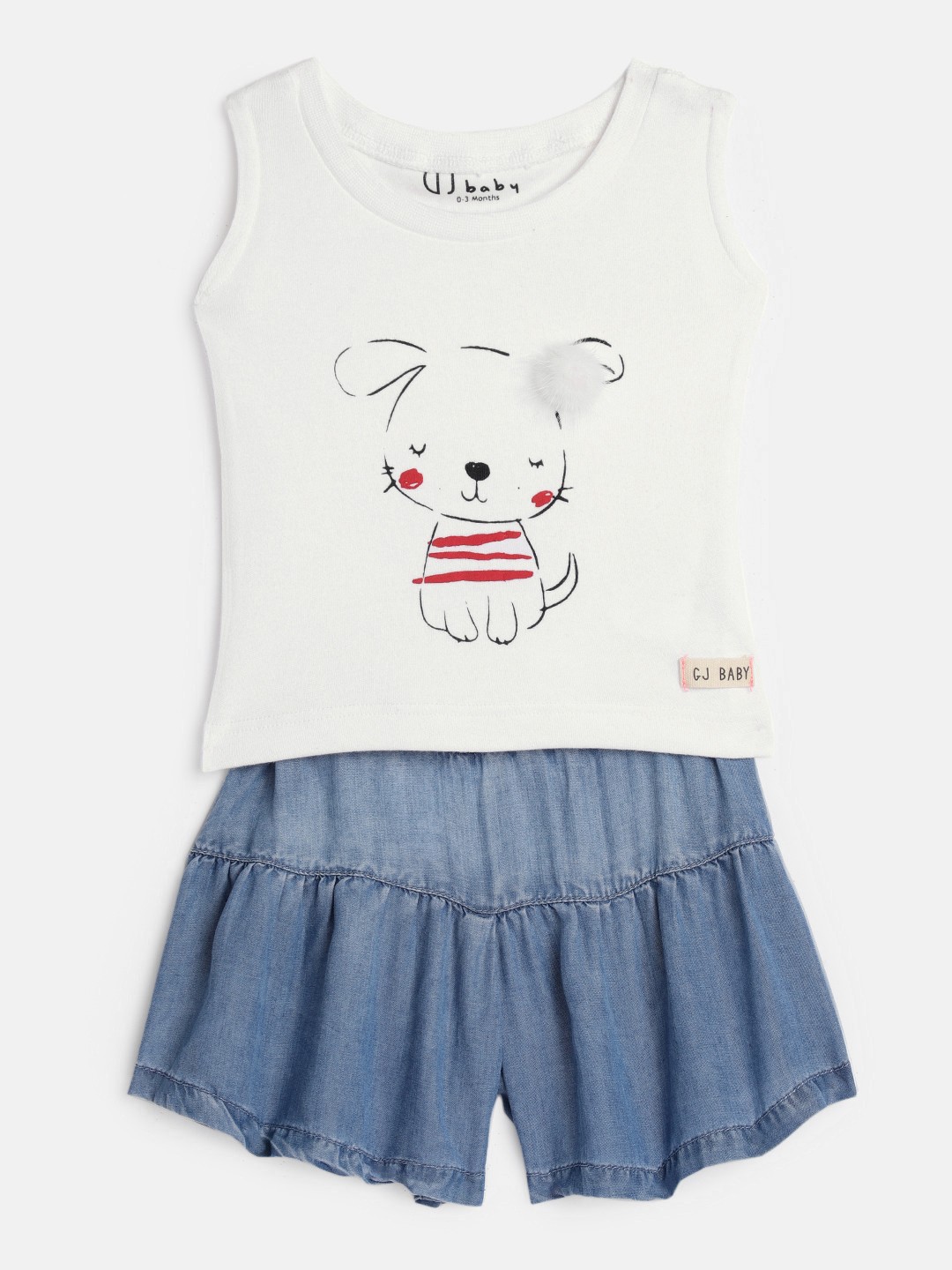 

Gini and Jony Infant Girls White & Blue Printed T-shirt with Shorts