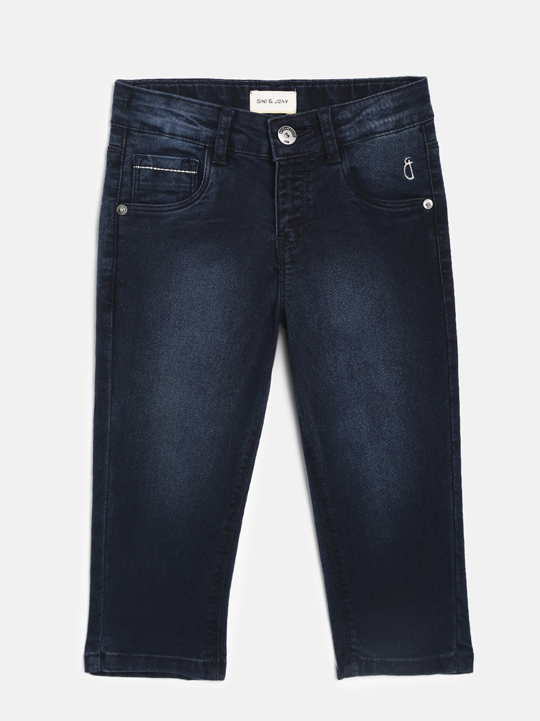 

Gini and Jony Girls Navy Blue Solid Regular Fit Capri