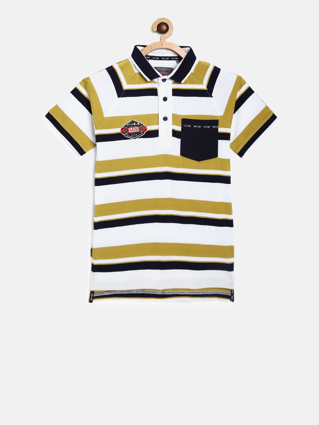 

Gini and Jony Boys White Blue Striped Polo Collar Pure Cotton T-shirt