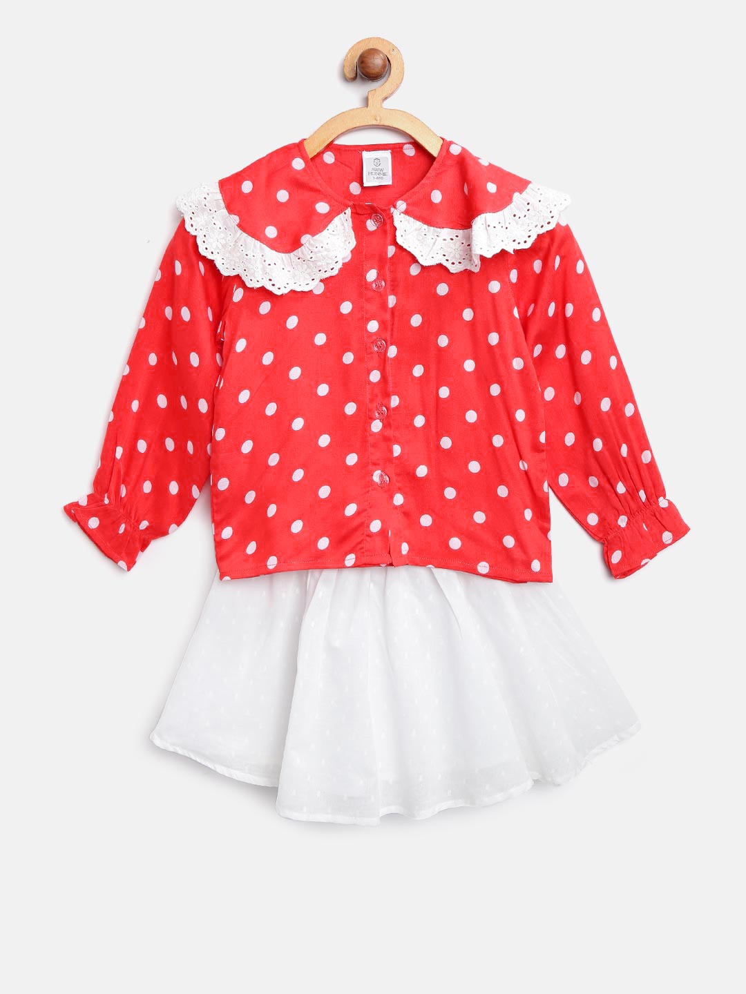 

AWW HUNNIE Girls Coral Pink & White Printed Top with Self Design Skirt