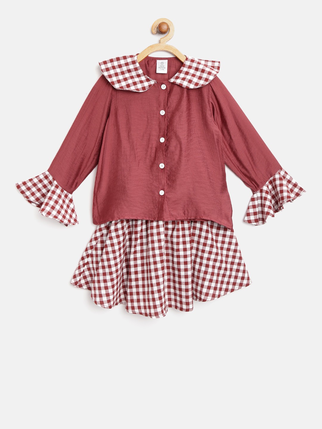 

AWW HUNNIE Girls Rust Red & White Solid Top with Skirt