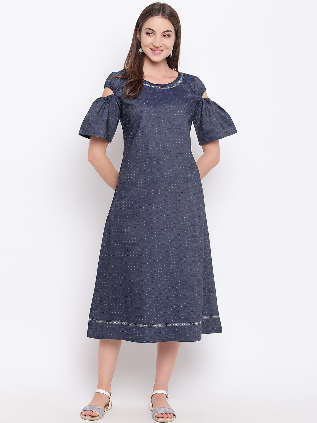 

AURELIA Denim A-Line Cotton Dress, Navy blue