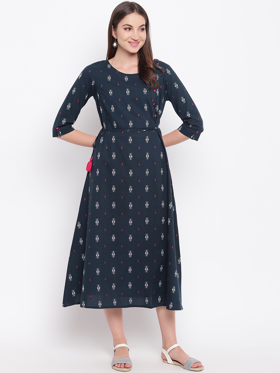 

AURELIA A-Line Cotton Dress, Navy blue