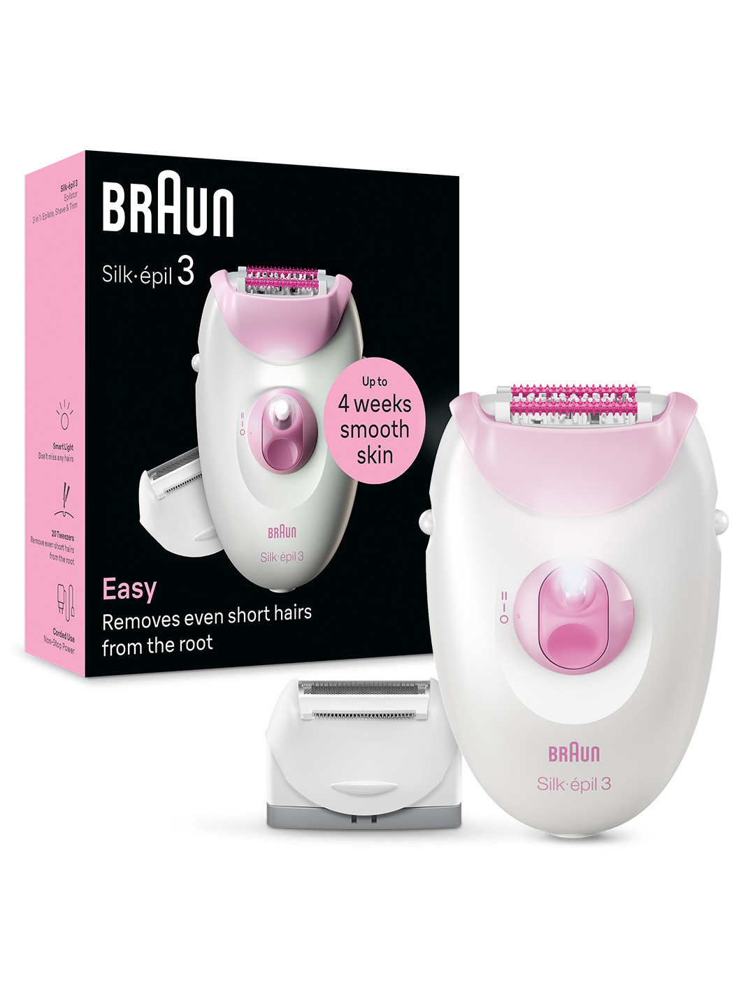 

Braun Women Silk-epil3-031 Epilator with Micro-Grip Technology- Pink/White
