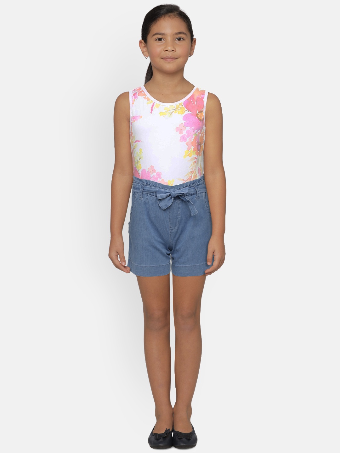 

Gini and Jony Girls Blue & White Printed Playsuit