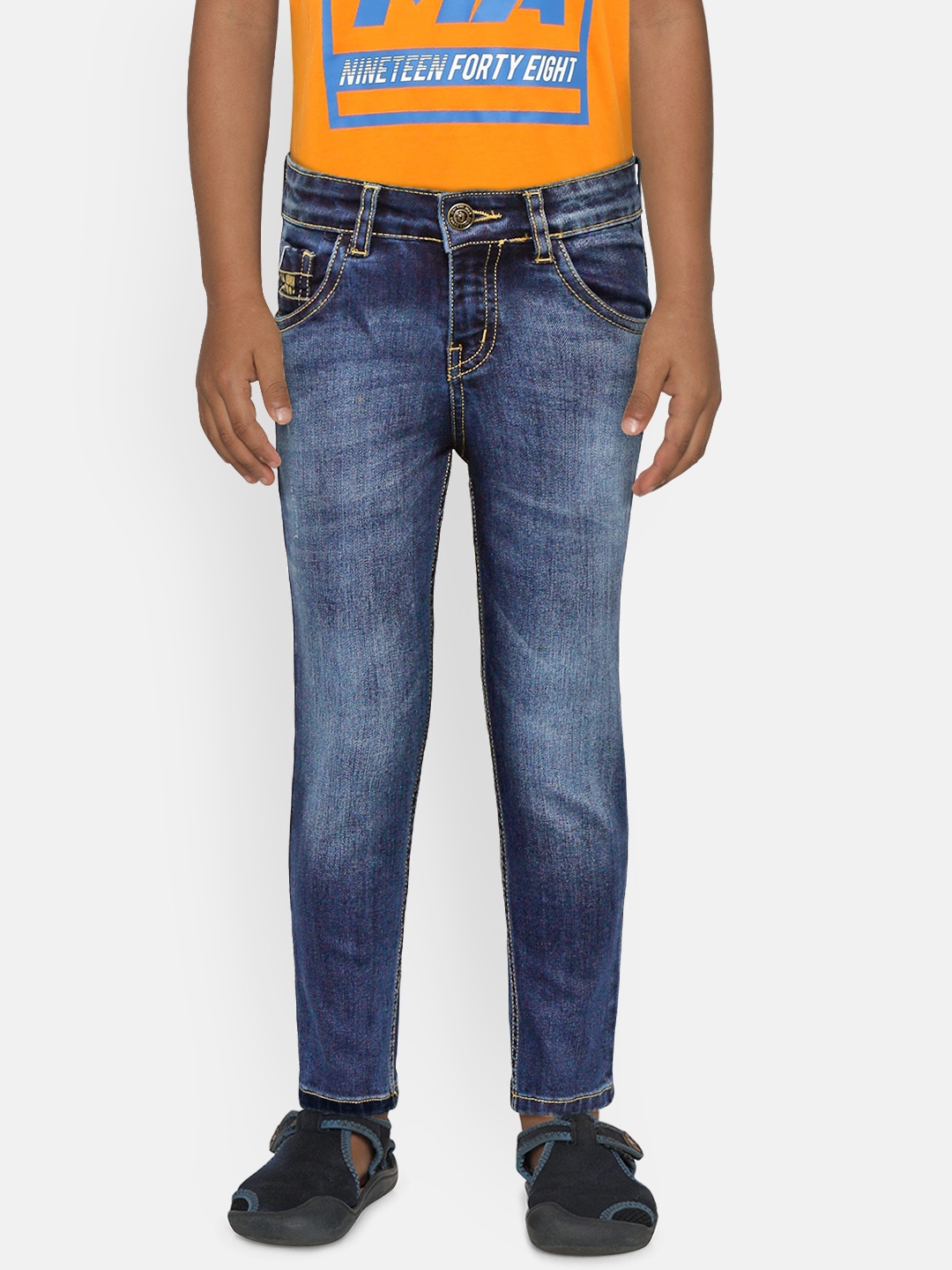 

Gini and Jony Boys Blue Slim Fit Mid-Rise Low Distress Stretchable Jeans