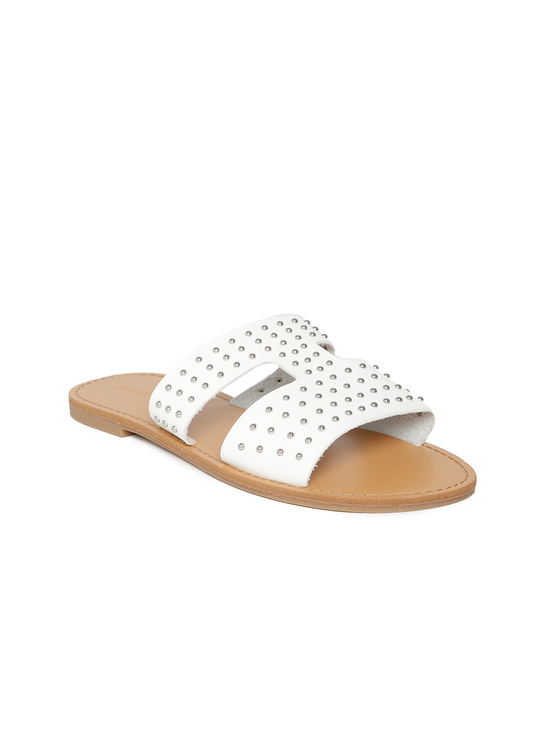 

FOREVER 21 Women White Embellished Open Toe Flats